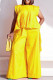 Yellow Casual Solid Patchwork O Neck Sleeveless Two Pieces