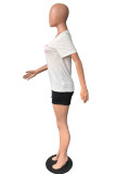 Powder Blue Casual Letter Print Basic O Neck Short Sleeve Two Pieces