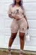 Khaki Casual Print Letter O Neck Short Sleeve Two Pieces