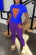 Purple Casual Print Letter O Neck Short Sleeve Two Pieces