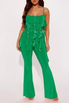 Green Sexy Casual Solid Patchwork Backless Spaghetti Strap Sleeveless Two Pieces