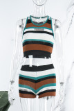 Colour Casual Striped Patchwork U Neck Sleeveless Two Pieces