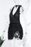 Black Sexy Patchwork Bandage Backless Halter Sleeveless Dress Dresses