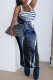 Black Casual Print Patchwork U Neck One Step Skirt Dresses