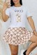 White Casual Print Letter O Neck Short Sleeve Two Pieces