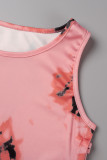 Watermelon Red Casual Print Tie Dye Frenulum O Neck Sleeveless Dress Dresses