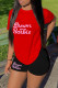 Red Black Casual Letter Print Basic O Neck Short Sleeve Two Pieces