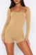 Khaki Casual Solid Basic Square Collar Skinny Romper
