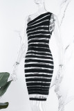 Orange Sexy Patchwork See-through Backless Oblique Collar Sleeveless Dress Dresses