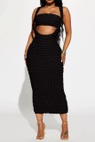Pink Sexy Solid Backless Spaghetti Strap Sleeveless Two Pieces