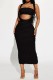 Black Sexy Solid Backless Spaghetti Strap Sleeveless Two Pieces