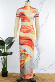 Colour Casual Print Basic Half A Turtleneck Short Sleeve Two Pieces