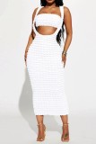 Pink Sexy Solid Backless Spaghetti Strap Sleeveless Two Pieces