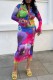 Colour Casual Print Patchwork Turndown Collar Long Sleeve Two Pieces