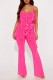 Rose Red Sexy Casual Solid Patchwork Backless Spaghetti Strap Sleeveless Two Pieces
