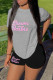 Grey Black Casual Letter Print Basic O Neck Short Sleeve Two Pieces
