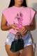 Pink Casual Print Basic Hot Drill O Neck T-Shirts
