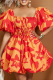Red Casual Print Backless Fold Strap Design U Neck A Line Dresses