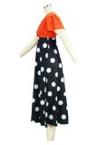 Orange Casual Dot Print Patchwork V Neck Long Dress Dresses