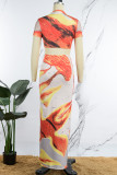 Colour Casual Print Basic Half A Turtleneck Short Sleeve Two Pieces