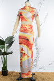 Colour Casual Print Basic Half A Turtleneck Short Sleeve Two Pieces