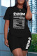 Black Casual Letter Print Basic O Neck Short Sleeve Two Pieces