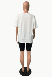 Red Casual Letter Print Basic O Neck Short Sleeve Two Pieces