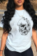 White Casual Daily Print Skull Patchwork O Neck T-Shirts