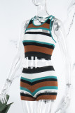 Colour Casual Striped Patchwork U Neck Sleeveless Two Pieces