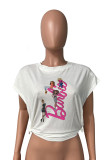 Pink Casual Print Basic Hot Drill O Neck T-Shirts