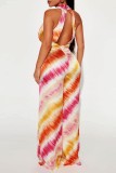 Red Sexy Casual Print Backless Regular Jumpsuits
