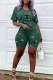 Green Casual Print Letter O Neck Short Sleeve Two Pieces