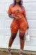 Tangerine Red Casual Print Letter O Neck Short Sleeve Two Pieces