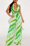 Red Sexy Casual Print Backless Regular Jumpsuits