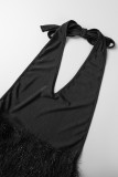 Black Sexy Patchwork Bandage Backless Halter Sleeveless Dress Dresses