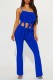 Blue Sexy Casual Solid Patchwork Backless Spaghetti Strap Sleeveless Two Pieces