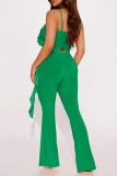 Blue Sexy Casual Solid Patchwork Backless Spaghetti Strap Sleeveless Two Pieces