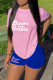 Powder Blue Casual Letter Print Basic O Neck Short Sleeve Two Pieces