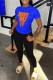 Black Casual Print Letter O Neck Short Sleeve Two Pieces
