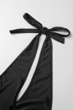 Black Sexy Patchwork Bandage Backless Halter Sleeveless Dress Dresses