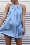 Light Blue Casual Solid Basic O Neck Sleeveless Dress Dresses