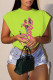 Light Green Casual Print Basic Hot Drill O Neck T-Shirts