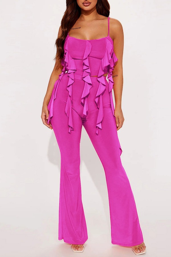 Purple Sexy Casual Solid Patchwork Backless Spaghetti Strap Sleeveless Two Pieces