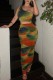 Green Orange Sexy Casual Print Backless Oblique Collar Sleeveless Two Pieces