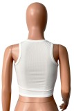 White Casual Letter Print Basic O Neck Tops