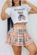 Khaki Casual Striped Print Letter O Neck Short Sleeve Two Pieces