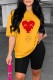 Yellow Casual Print Patchwork O Neck Short Sleeve Two Pieces