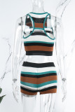 Colour Casual Striped Patchwork U Neck Sleeveless Two Pieces