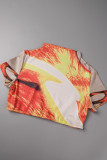 Colour Casual Print Basic Half A Turtleneck Short Sleeve Two Pieces