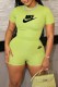 Light Green Casual Print Letter O Neck Short Sleeve Two Pieces